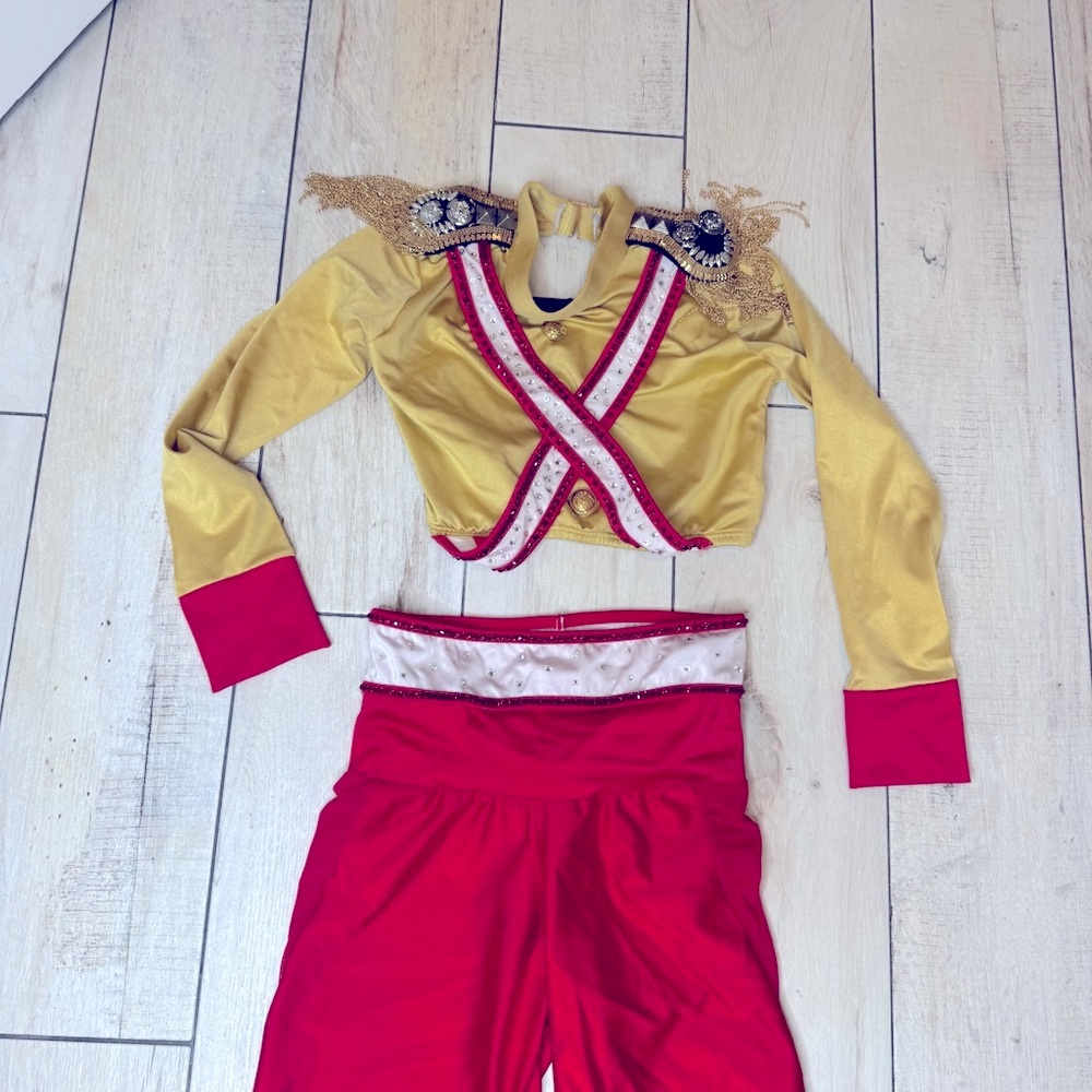 Custom Chelsea B Dance costume gold and red Size 10/12 Solider Theme Saints - Picture 7 of 12